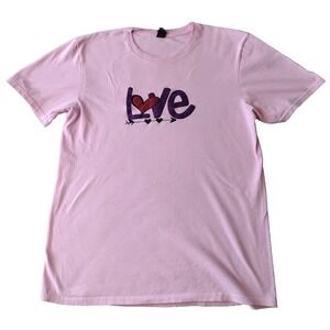 Anvil T Shirt Woman Medium Pink "Love" Glitter Graphic Short‎ Sleeves Valentines